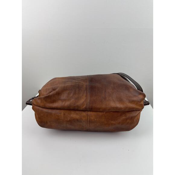 VINTAGE Max Azria Textured Leather Brown Tan Shoulder Strap Hobo Weekender Bag - Picture 8 of 11